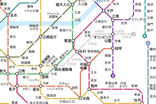 「未開通」となっている区間が開通(コネスト韓国地下鉄路線図より)