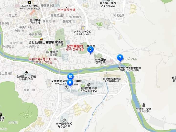５番「ヒドの家」、７番「トンネル」、８・10番「貸本屋」(コネスト韓国地図)