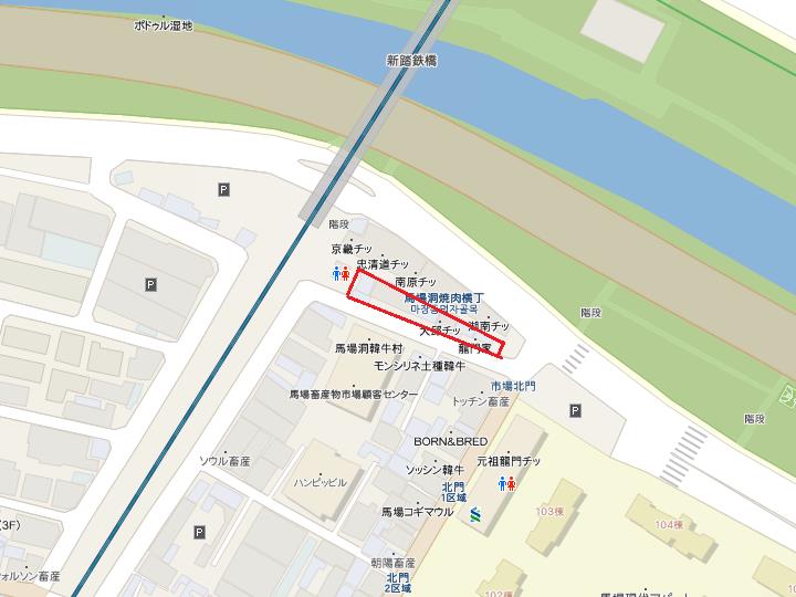 赤枠が火災発生区域(コネスト韓国地図)