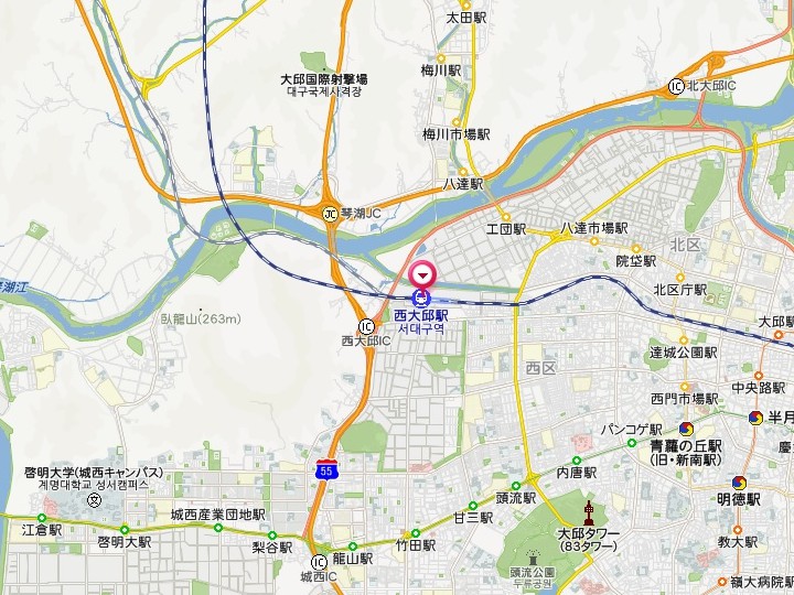 西大邱駅の周辺地図(コネスト韓国地図)