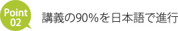 Point２　講義の90％を日本語で進行