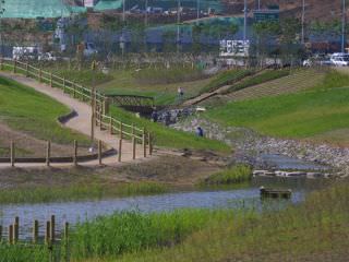 人工の川が流れる都市公園「蘭芝川公園」
