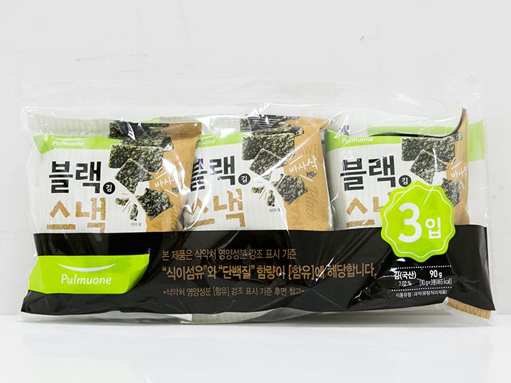 プルムウォン「ブラックキムスナック オリジナル」
(풀무원 블랙김스낵)
内容量:30g×3袋
値段:3,990ウォン