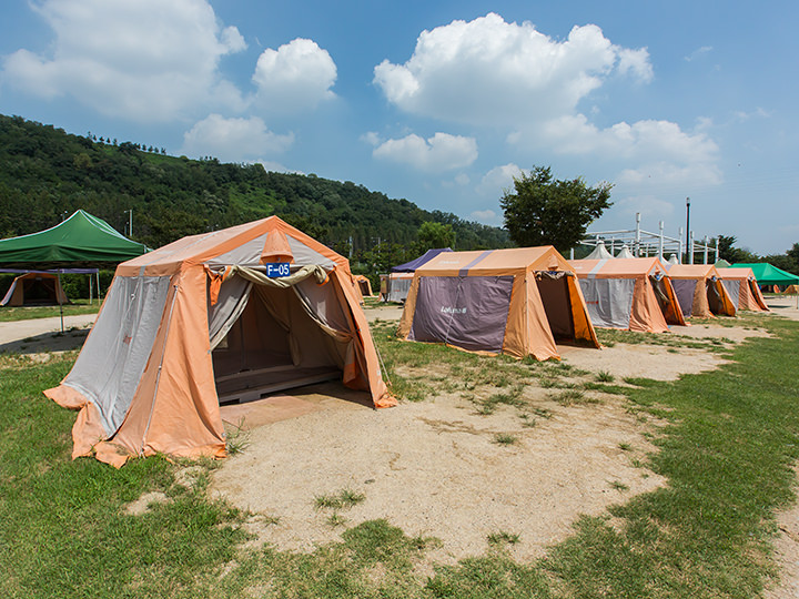 大小様々なテントが並ぶキャンプ場内