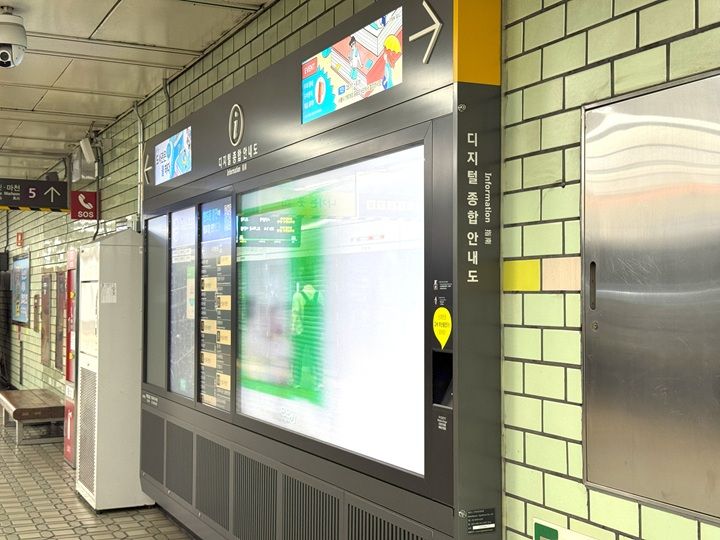 駅案内板の端に設置(黄色部分)