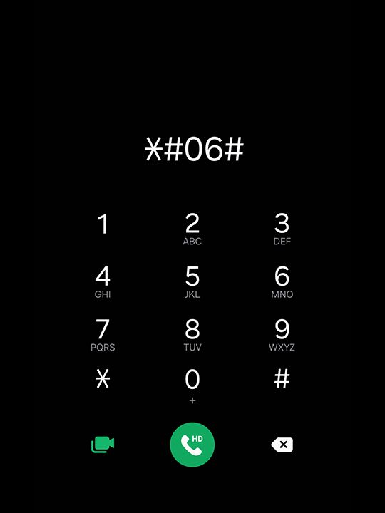 ダイアル画面に*#06#と入力