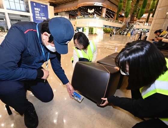 金浦国際空港ターミナル内の旅客休憩所にトコジラミ専用モニタリングキット(トラップ)を設置する様子
COPYRIGHTⓒ 中央日報日本語版