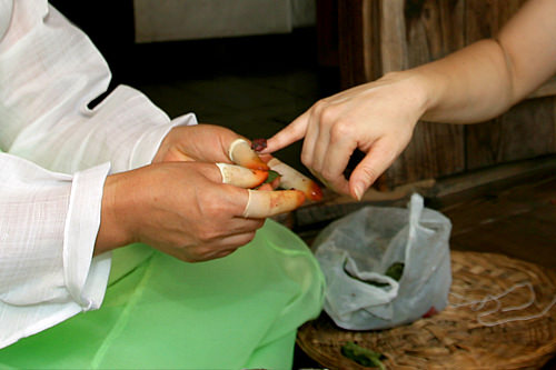 ポンソナ(ホウセンカ)で爪に
色づけを