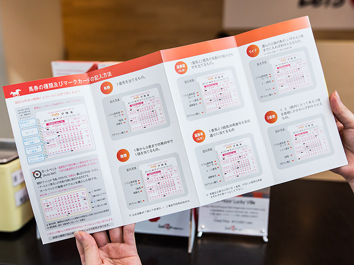 日本語パンフレットには、馬券の種類とマークカードの記入方法が記載