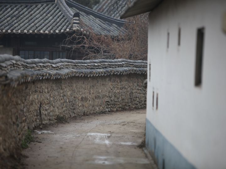 曲がりくねった石垣道と韓屋。遠い昔に来たような三支川村