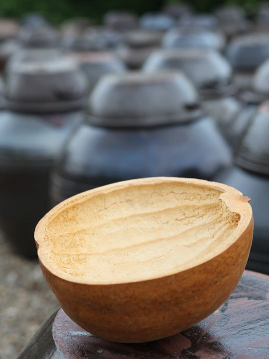 瓢(ふくべ)で作った柄杓。道具も自然素材にこだわる