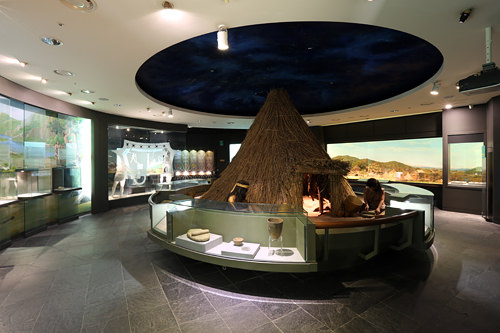 経路に沿って時系列に並ぶ展示