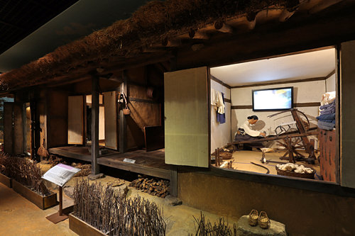 機織りなどをして暮らす農家の様子