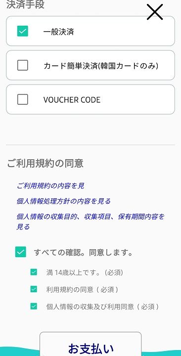 4.決済方法を選択、
※日本のカードの場合「一般決済」
