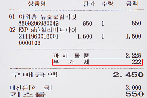 レシートの表示例